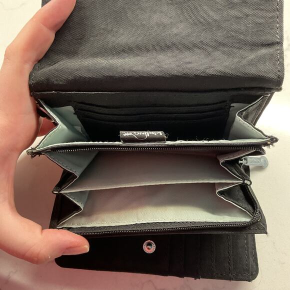 Kipling Womens Trifold Compact Wallet Black Snap Button Closure - Picture 9 of 12